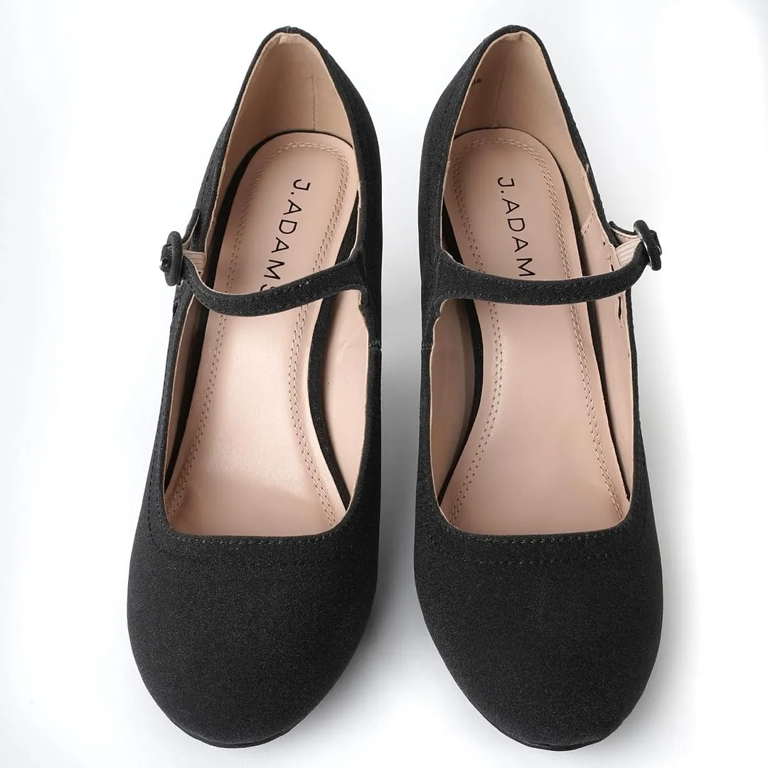 J. Adams Pixie Mary Jane Shoes Women Oxford Pumps - Cute Low Kitten High Heels - Retro Vintage Shoes for Women 1950s Mary Janes Round Toe Shoe with Ankle Strap - Women Dress Shoes