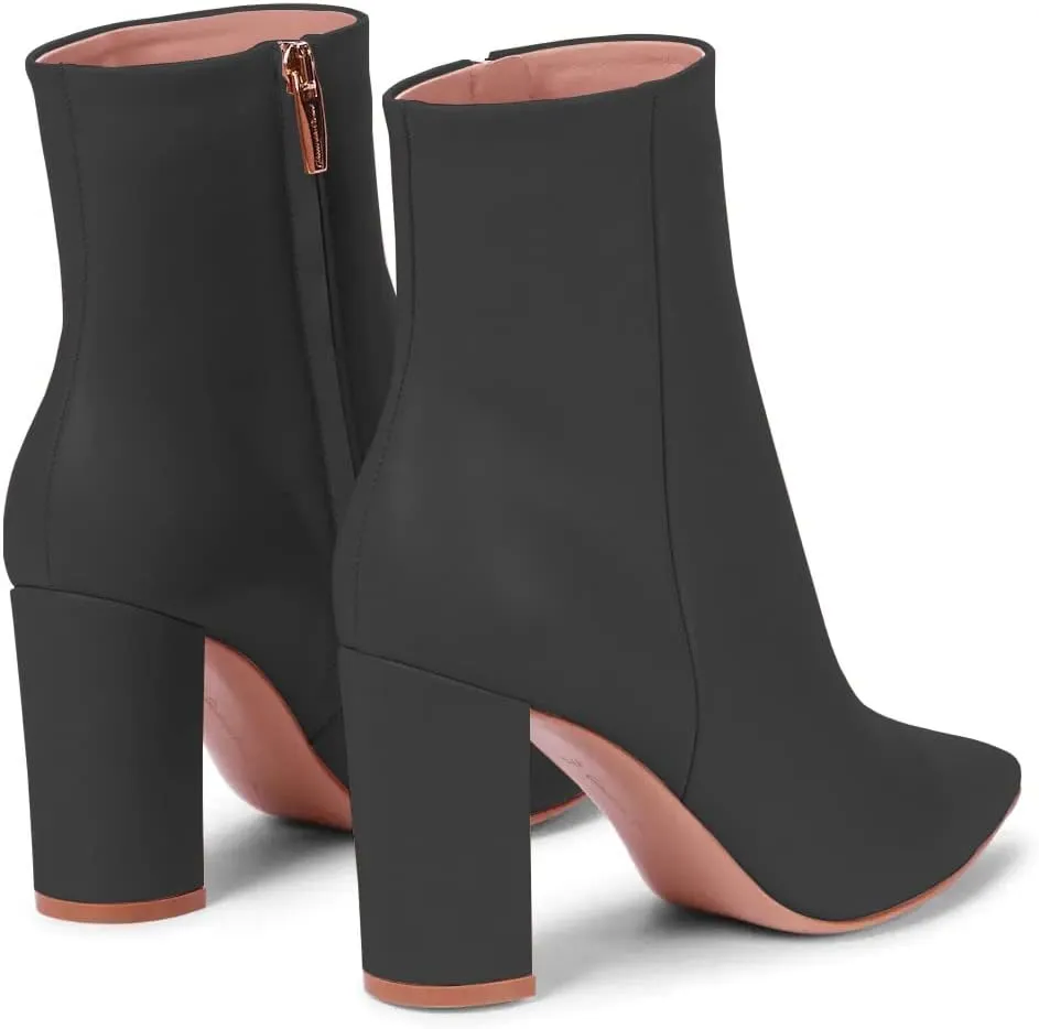 JANSEVEN Women's Heeled Ankle Boots Chunky Block High Heel Booties Pointed Toe Comfortable Sexy Classic Short Boots