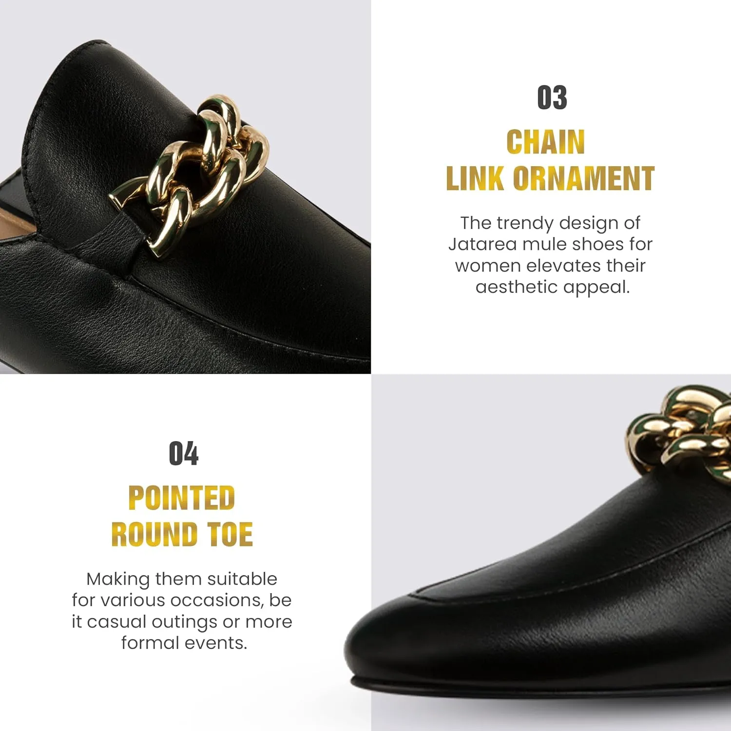 JATAREA Women's Flat Mules | Round Toe Leather Slip-Ons for Any Summer Outing Shoes