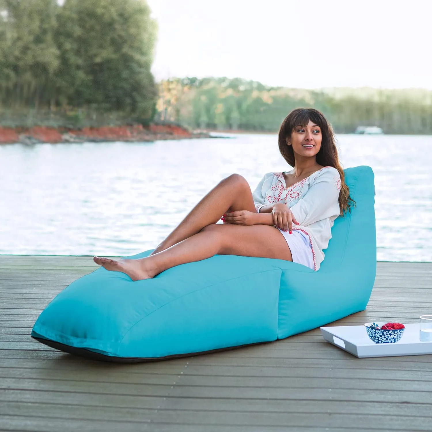 Jaxx Outdoor Prado Bean Bag Lounge Chair, Solid, Lagoon Blue