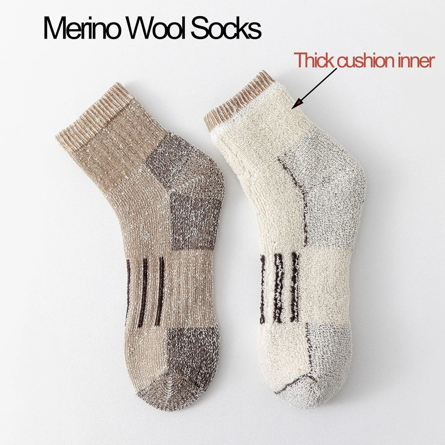 JORMATT Merino Wool Ankle Hiking Socks Men Outdoor Women Thermal Warm Cushioned Quarter Sock (2-3 Pairs)