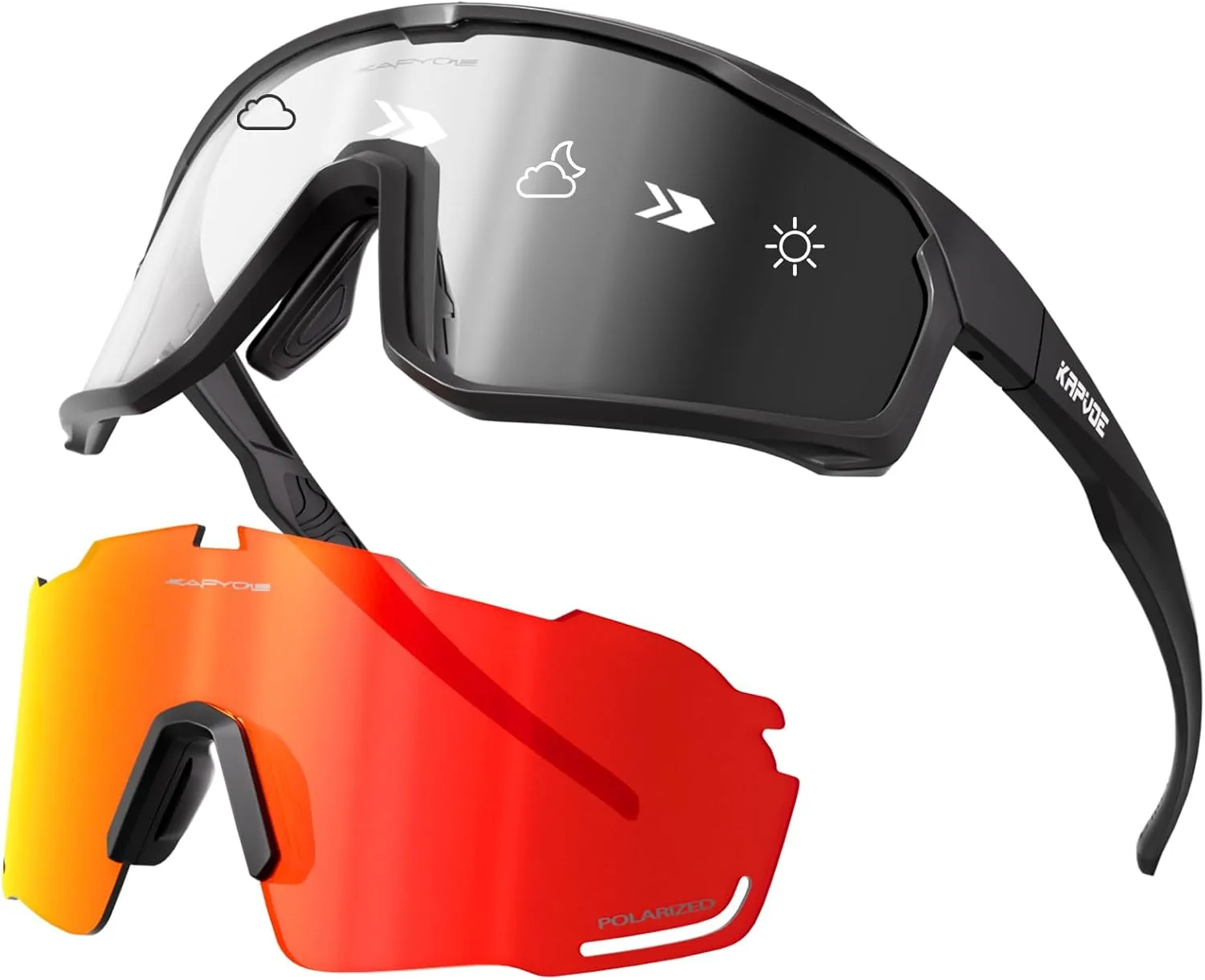 KAPVOE Cycling Glasses with Interchangeable Polarized   Photochromic Lenses Sport Sunglasses Mountain Bike Glasses K93-91