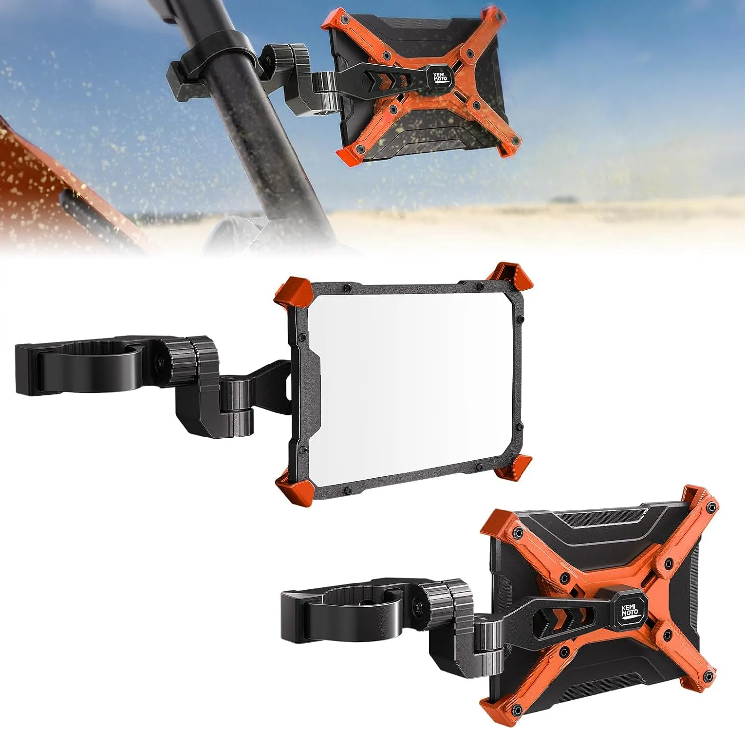 KEMIMOTO CNC Aluminum UTV Side Mirrors For 1.65"-2" Roll Cage Bar Compatible with Polaris RZR Can Am Maverick X3 Side by Side Talon Teryx Mule SXS Side View Mirror Orange