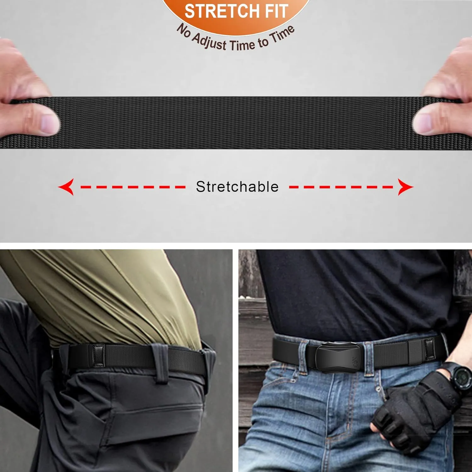 KEMISANT Mens Belt, Military Tactical Stretch Web Nylon Belt For Gift Men Hiking Hunting 1.5",Cut For Fit