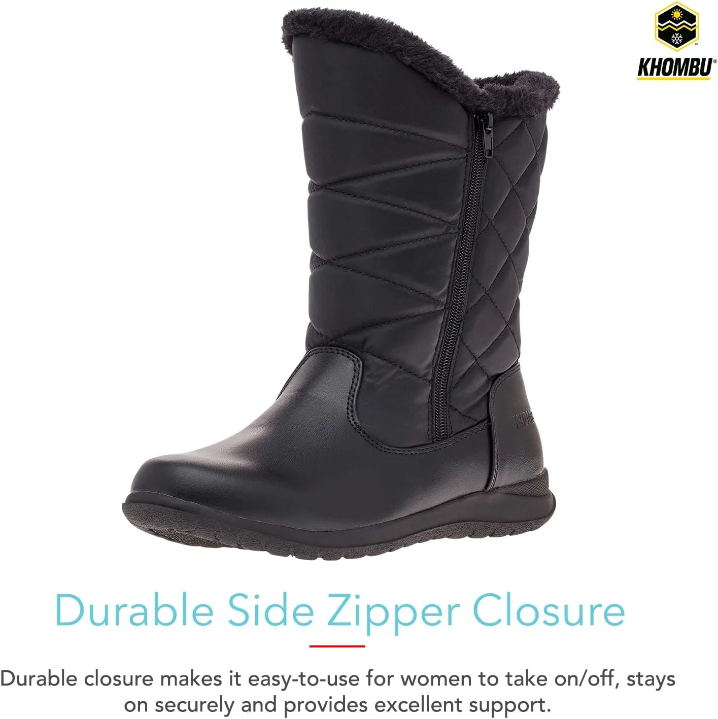 Khombu Women's Carly Winter Boots Warm Faux Fur-Lined Tall Mid-Calf Height with Dual Zippers