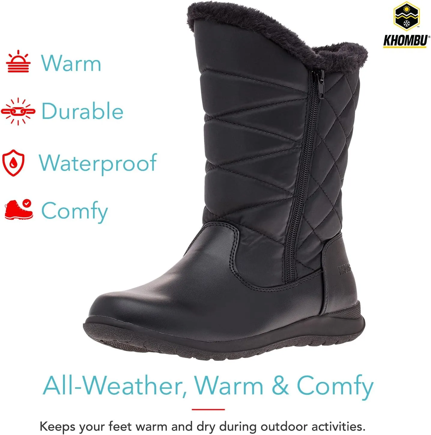 Khombu Women's Carly Winter Boots Warm Faux Fur-Lined Tall Mid-Calf Height with Dual Zippers
