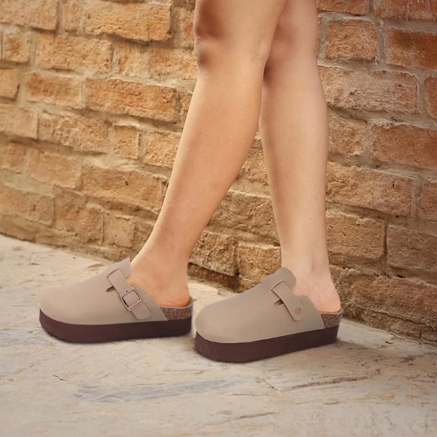 KIDMI Women's Platform Clogs Leather Mules Cork Footbed Potato Shoes