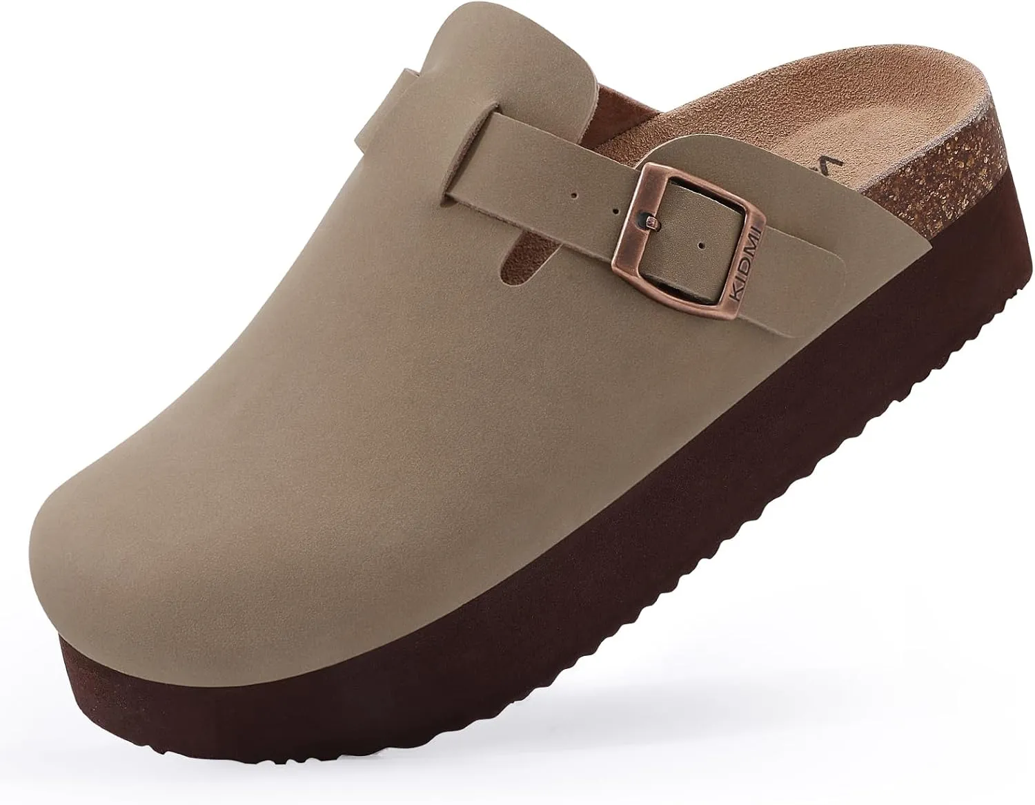 KIDMI Women's Platform Clogs Leather Mules Cork Footbed Potato Shoes