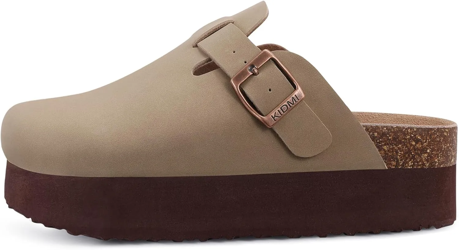 KIDMI Women's Platform Clogs Leather Mules Cork Footbed Potato Shoes