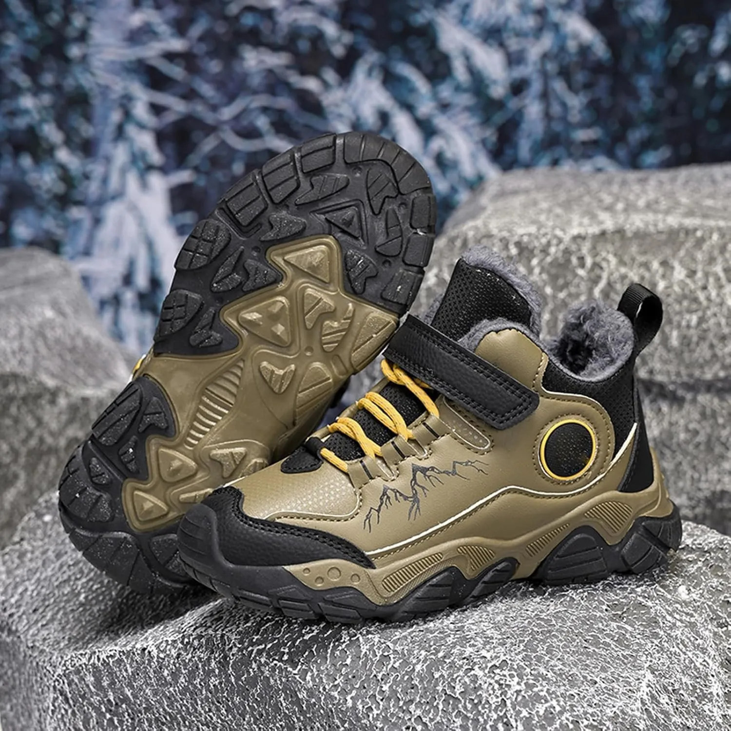 Kids Hiking Sneaker Boys Girls Winter Snow Boots Non Slip Warm Snow Sports Flat Shoes Outdoor Walking Climbing Boots