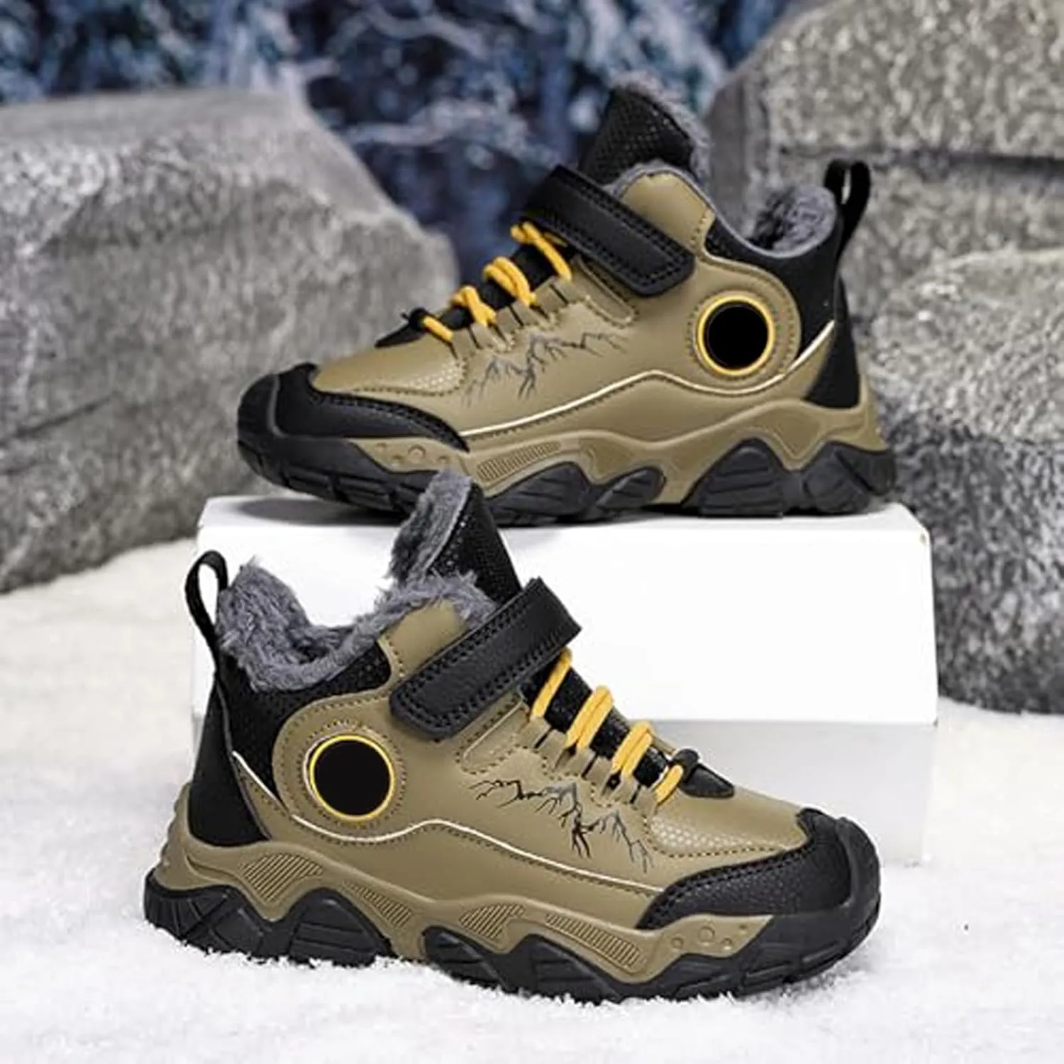Kids Hiking Sneaker Boys Girls Winter Snow Boots Non Slip Warm Snow Sports Flat Shoes Outdoor Walking Climbing Boots