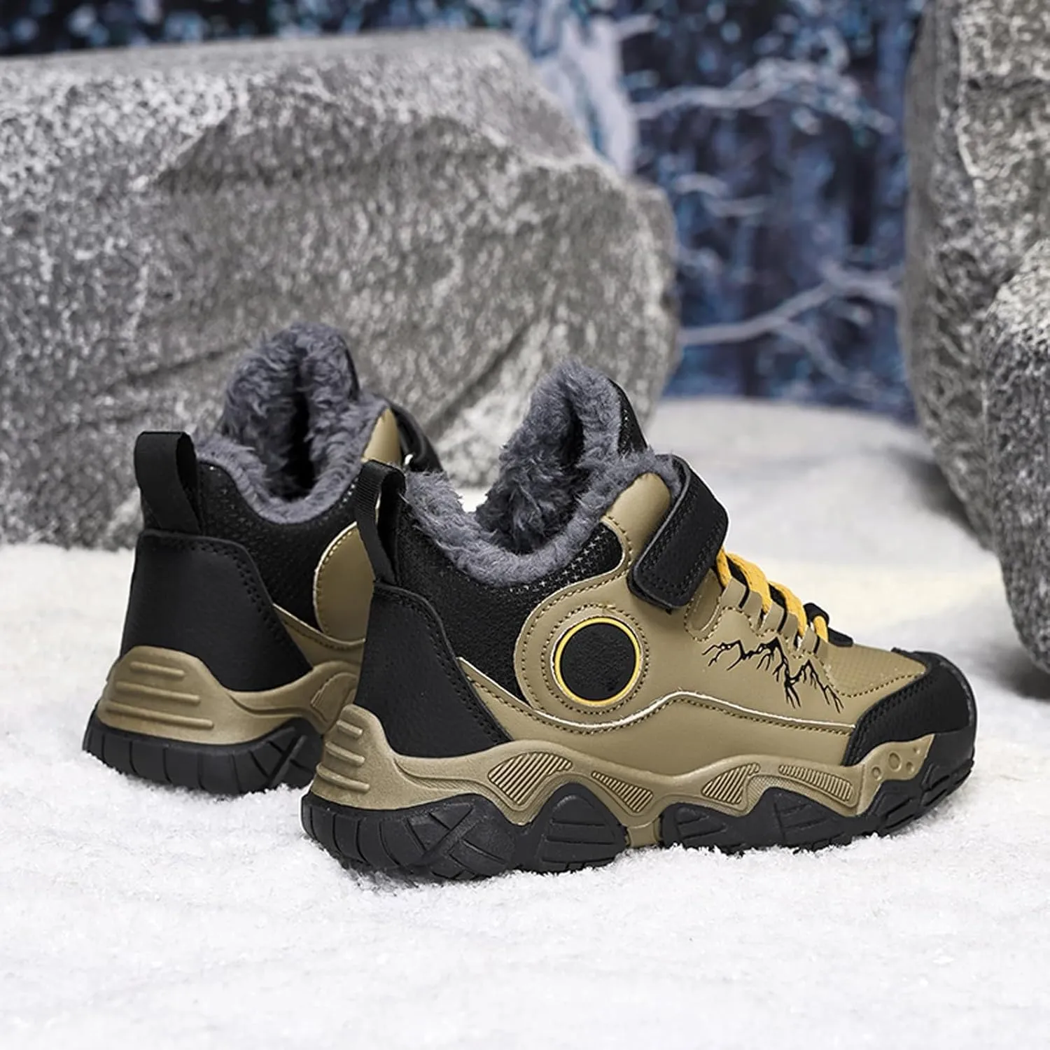 Kids Hiking Sneaker Boys Girls Winter Snow Boots Non Slip Warm Snow Sports Flat Shoes Outdoor Walking Climbing Boots