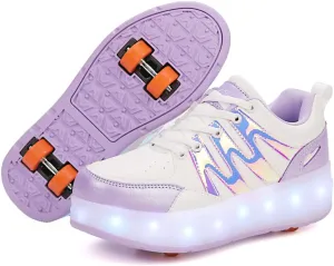 Kids Roller Shoes - Upgraded 4 Wheels 16 LED Colorful Model Rechargeable Boys Girls Sneaker Retractable Skateboarding Wheels Shoes for Beginner More Balanced Party Birthday Christmas Best Gift