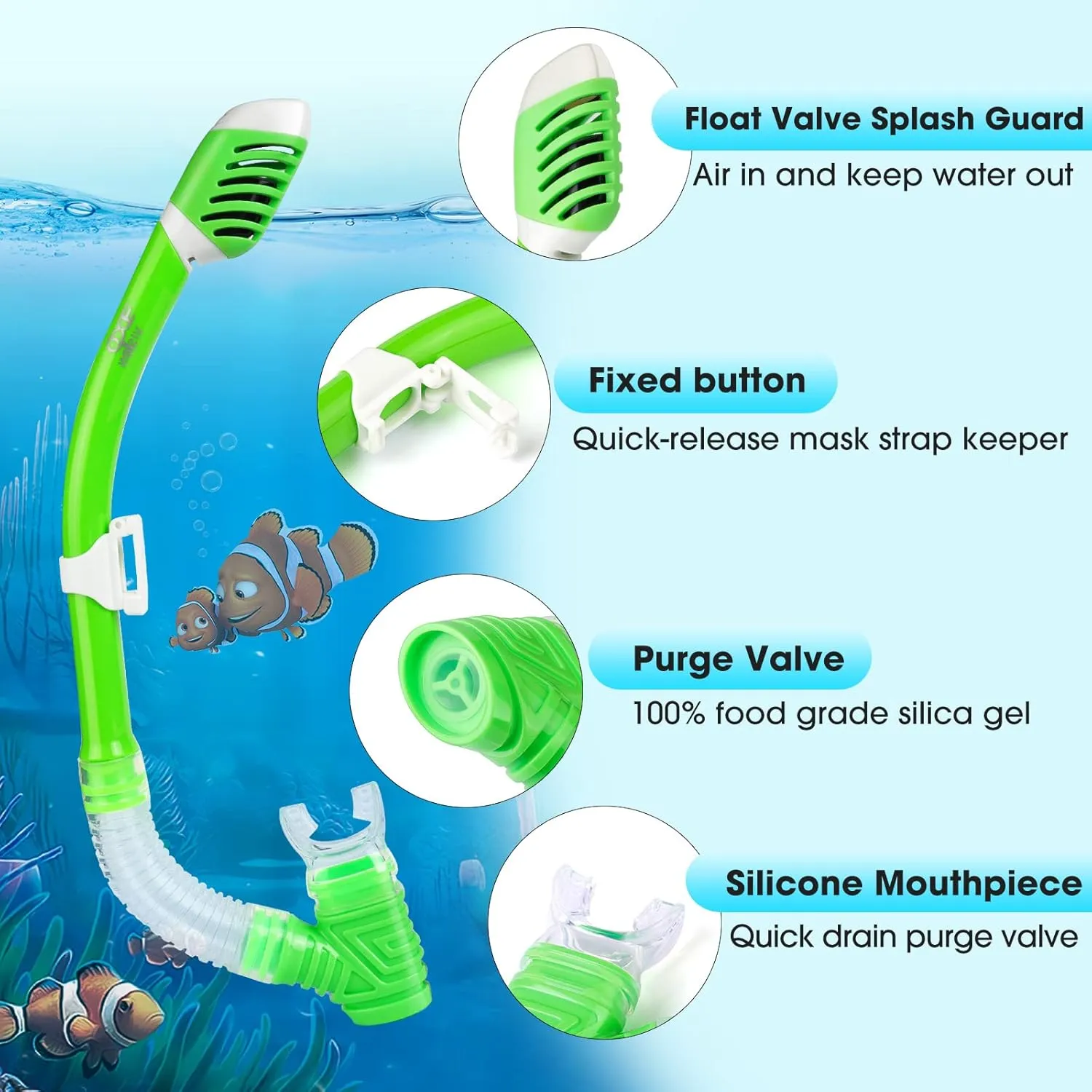 Kids Snorkel Set, Child Diving Mask Anti-Fog Swim Goggles and Dry Snorkel Children Snorkeling Gear for Youth Boys Girls Age 4-14