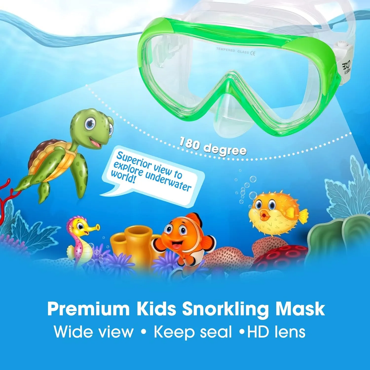 Kids Snorkel Set, Child Diving Mask Anti-Fog Swim Goggles and Dry Snorkel Children Snorkeling Gear for Youth Boys Girls Age 4-14