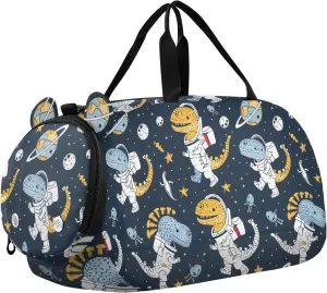 Kids Sport Duffel Bag Astronaut Dinosaur Stars Planet in Space Unisex Overnight Travel Gym Bag