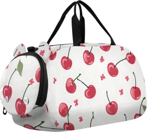 Kids Sport Duffel Bag Cherry Berries on Stem Unisex Overnight Travel Gym Bag