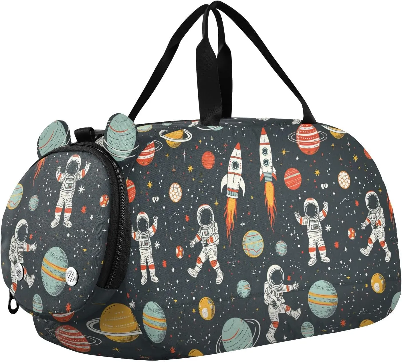 Kids Sport Duffel Bag Spaceman Walking in Universe Unisex Overnight Travel Gym Bag