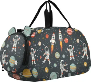 Kids Sport Duffel Bag Spaceman Walking in Universe Unisex Overnight Travel Gym Bag