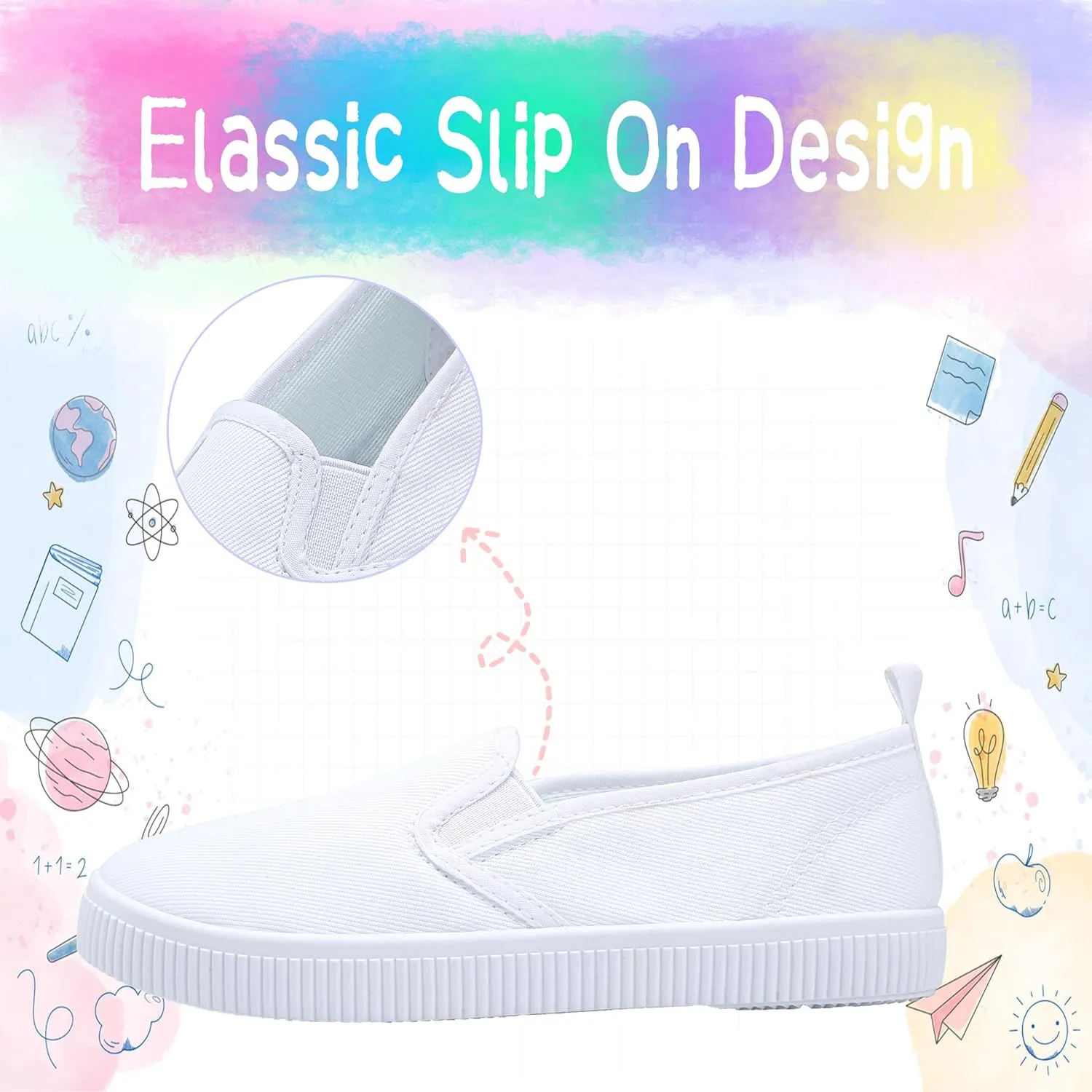 Kids White Shoes Toddlers Canvas Sneakers Slip-on Light Weight Comfortable Causal Running Shoes Skin-Friendly for Boys Girls