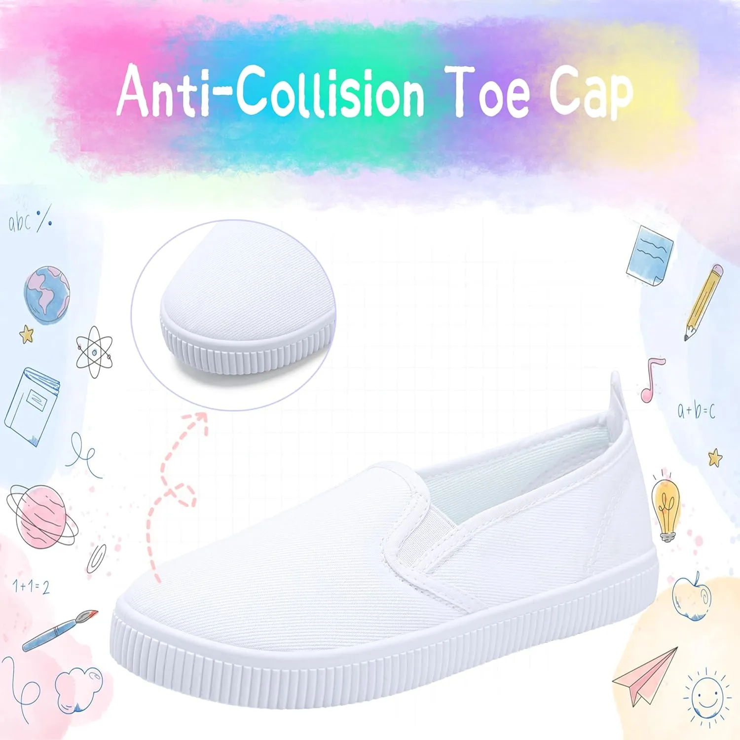 Kids White Shoes Toddlers Canvas Sneakers Slip-on Light Weight Comfortable Causal Running Shoes Skin-Friendly for Boys Girls