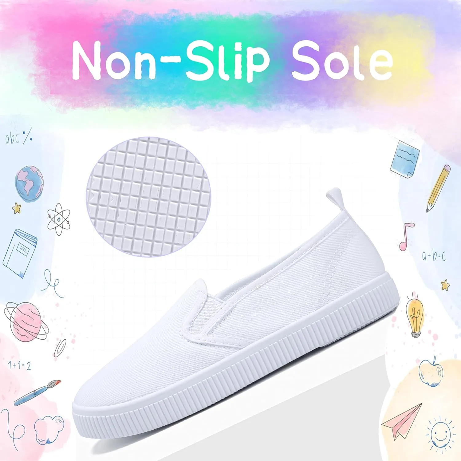 Kids White Shoes Toddlers Canvas Sneakers Slip-on Light Weight Comfortable Causal Running Shoes Skin-Friendly for Boys Girls