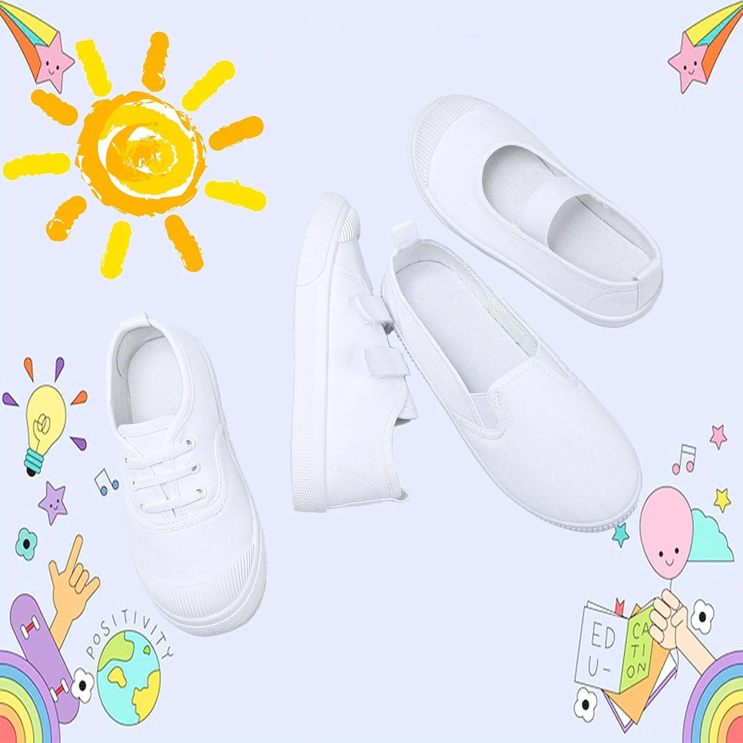 Kids White Shoes Toddlers Canvas Sneakers Slip-on Light Weight Comfortable Causal Running Shoes Skin-Friendly for Boys Girls
