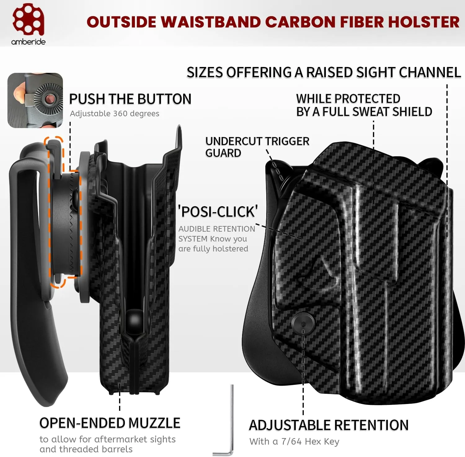 Kimber Micro 9 Holster IWB OWB Kydex Holster Fit: Kimber Micro 9mm Pistol – Inside Waistband Concealed Carry – Adjustable Cant & 'Posi-Click' Retention – No Wear - No Jitter - USA Made by Amberide