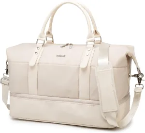 Kinmac Travel Duffel Bag, Overnight Weekender Sports Gym Carry-on Tote (Beige)