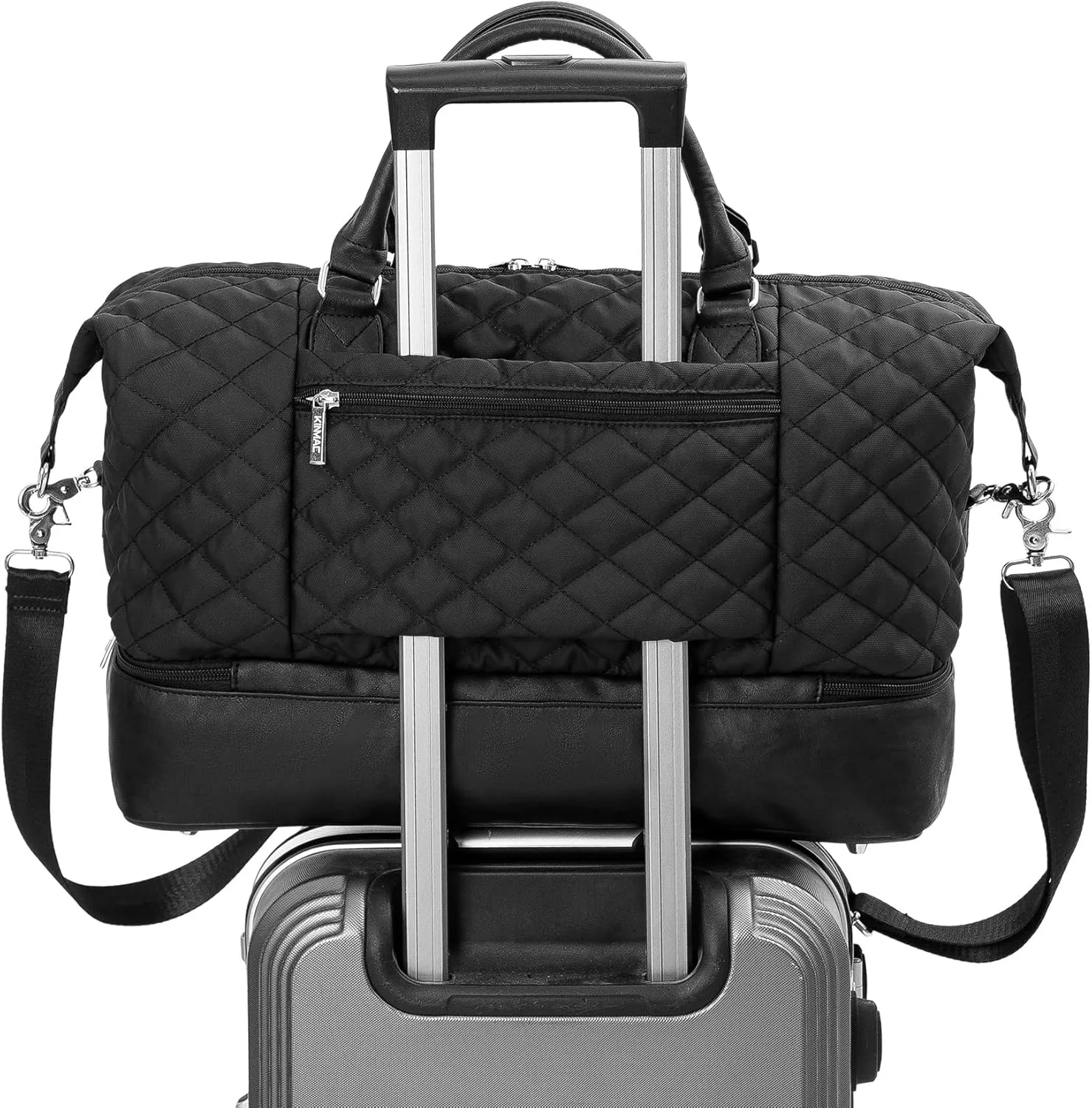 Kinmac Women's Travel Duffel Bag,Sports Gym Yoga Duffel Bag Weekender Overnight Totes Bag (Black Embroider)