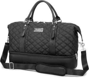Kinmac Women's Travel Duffel Bag,Sports Gym Yoga Duffel Bag Weekender Overnight Totes Bag (Black Embroider)