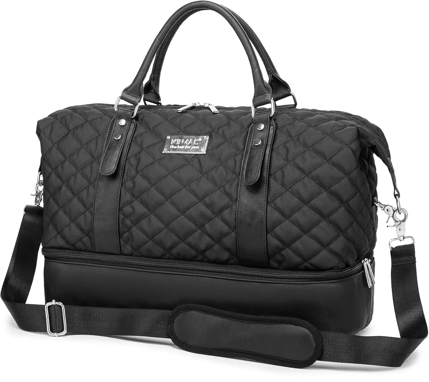 Kinmac Women's Travel Duffel Bag,Sports Gym Yoga Duffel Bag Weekender Overnight Totes Bag (Black Embroider)