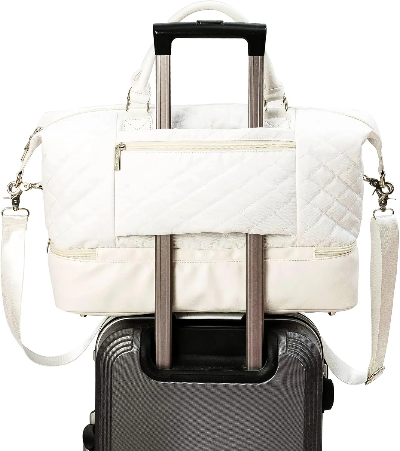 Kinmac Women's Travel Duffel Bag,Sports Gym Yoga Duffel Bag Weekender Overnight Totes Bag (White Embroider)