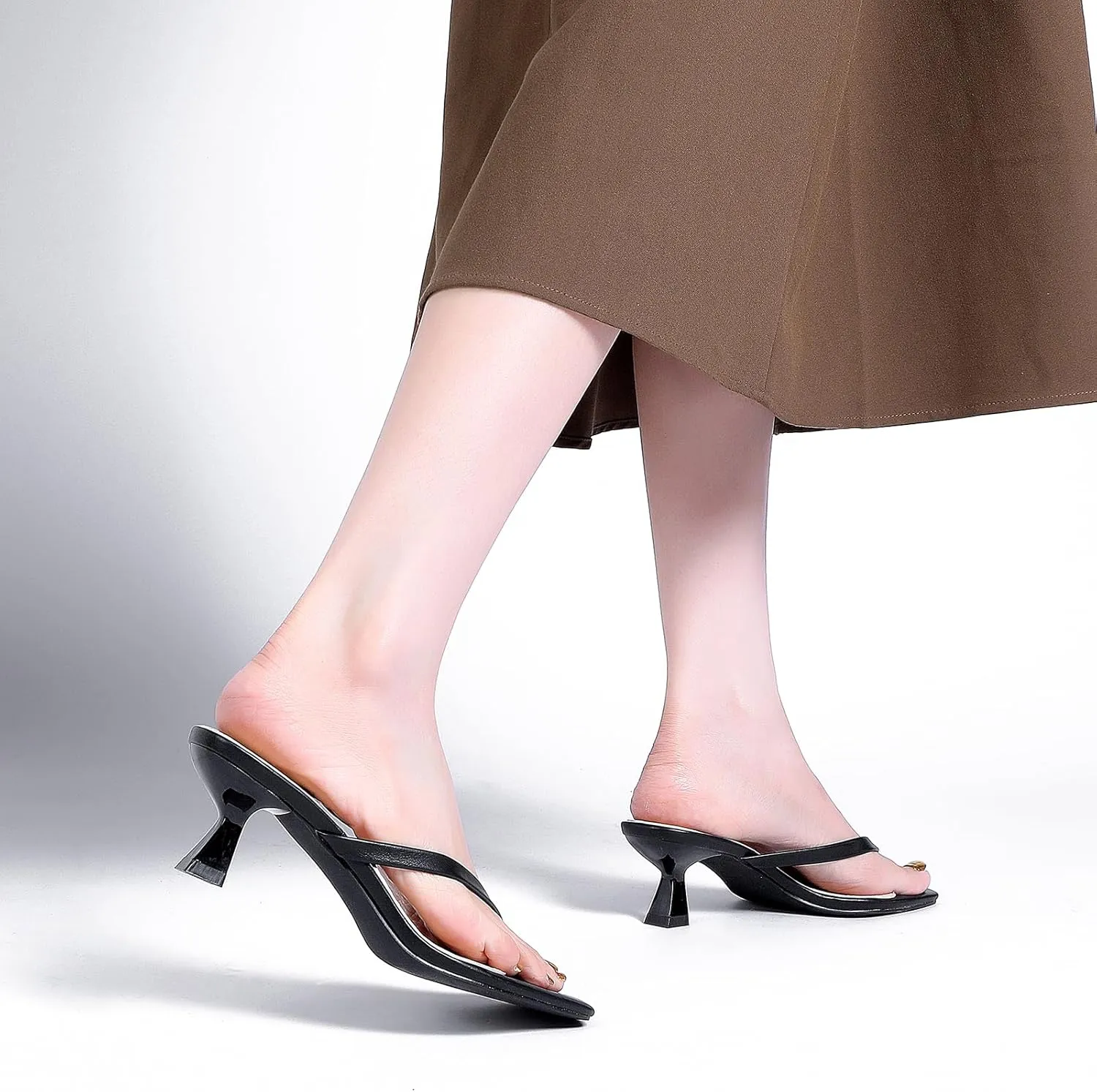 Kitten Flip Flop Thong Low Heels for Women Square Open Toe Slip On Heeled Sandals