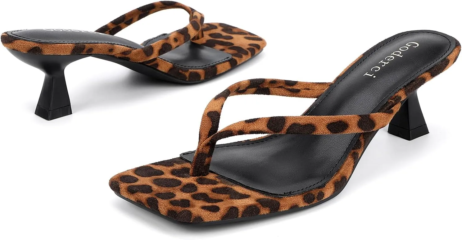 Kitten Flip Flop Thong Low Heels for Women Square Open Toe Slip On Heeled Sandals