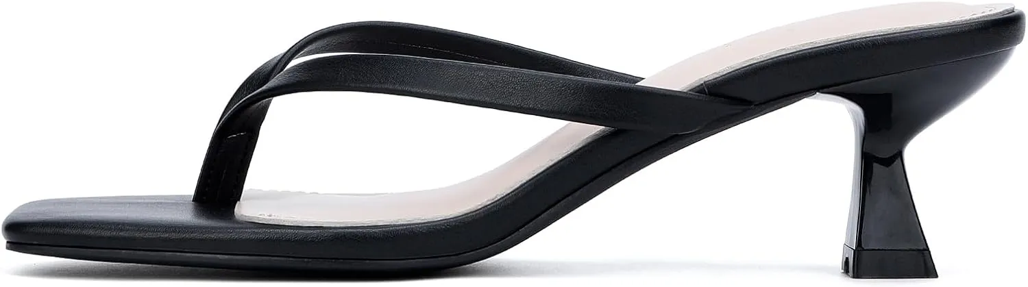 Kitten Flip Flop Thong Low Heels for Women Square Open Toe Slip On Heeled Sandals