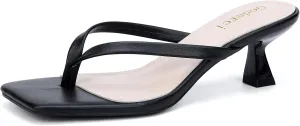 Kitten Flip Flop Thong Low Heels for Women Square Open Toe Slip On Heeled Sandals