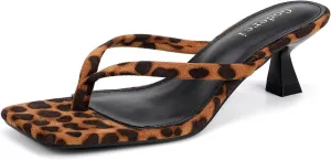 Kitten Flip Flop Thong Low Heels for Women Square Open Toe Slip On Heeled Sandals