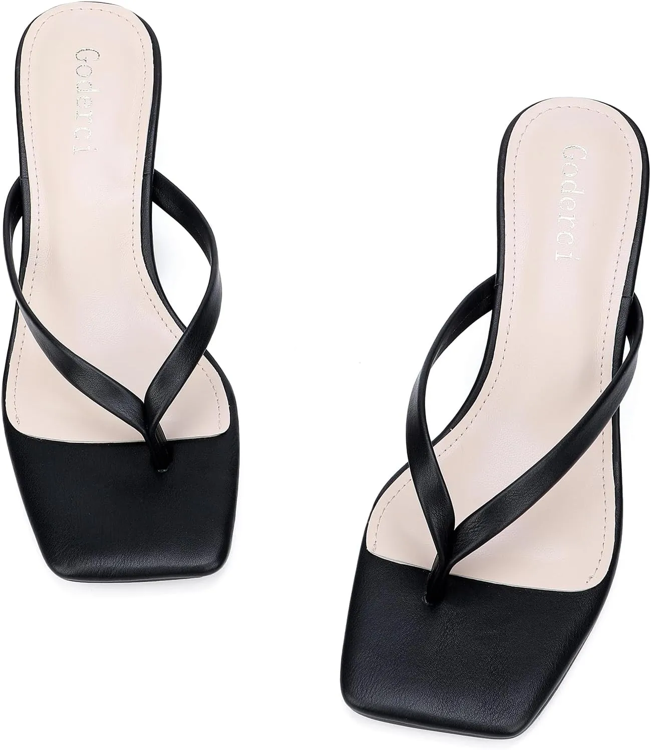 Kitten Flip Flop Thong Low Heels for Women Square Open Toe Slip On Heeled Sandals