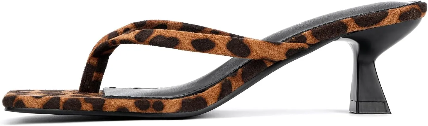 Kitten Flip Flop Thong Low Heels for Women Square Open Toe Slip On Heeled Sandals