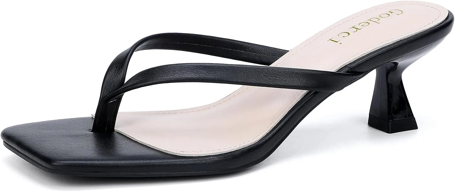 Kitten Flip Flop Thong Low Heels for Women Square Open Toe Slip On Heeled Sandals