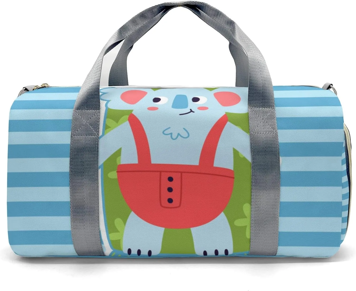 Koala Stripes Blue Personalized Duffel Bag,Custom Travel Gym Bag with Name,Waterproof Sports Overnight Bag with Shoe Compartment & Shoulder Strap