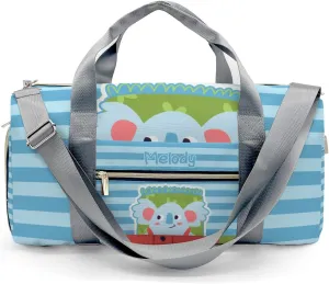 Koala Stripes Blue Personalized Duffel Bag,Custom Travel Gym Bag with Name,Waterproof Sports Overnight Bag with Shoe Compartment & Shoulder Strap