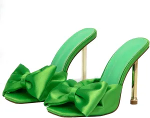 KOKOMOMO Womens Bow High Heels Mules Stiletto Slides Mule Heels Open Toe Heeled Sandals with Bowknot