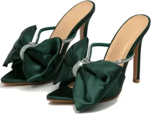 KOKOMOMO Womens Bow High Heels Mules Stiletto Slides Mule Heels Open Toe Heeled Sandals with Bowknot