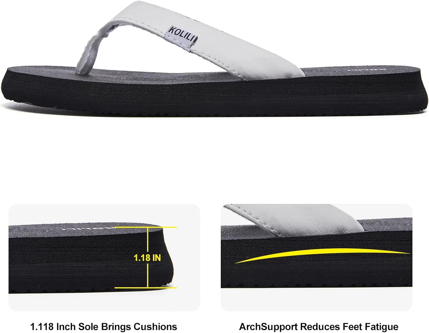KOLILI Women's Yoga Mat Flip Flop Sandals | Max Cushioned Thong Sandals for Beach & Summer