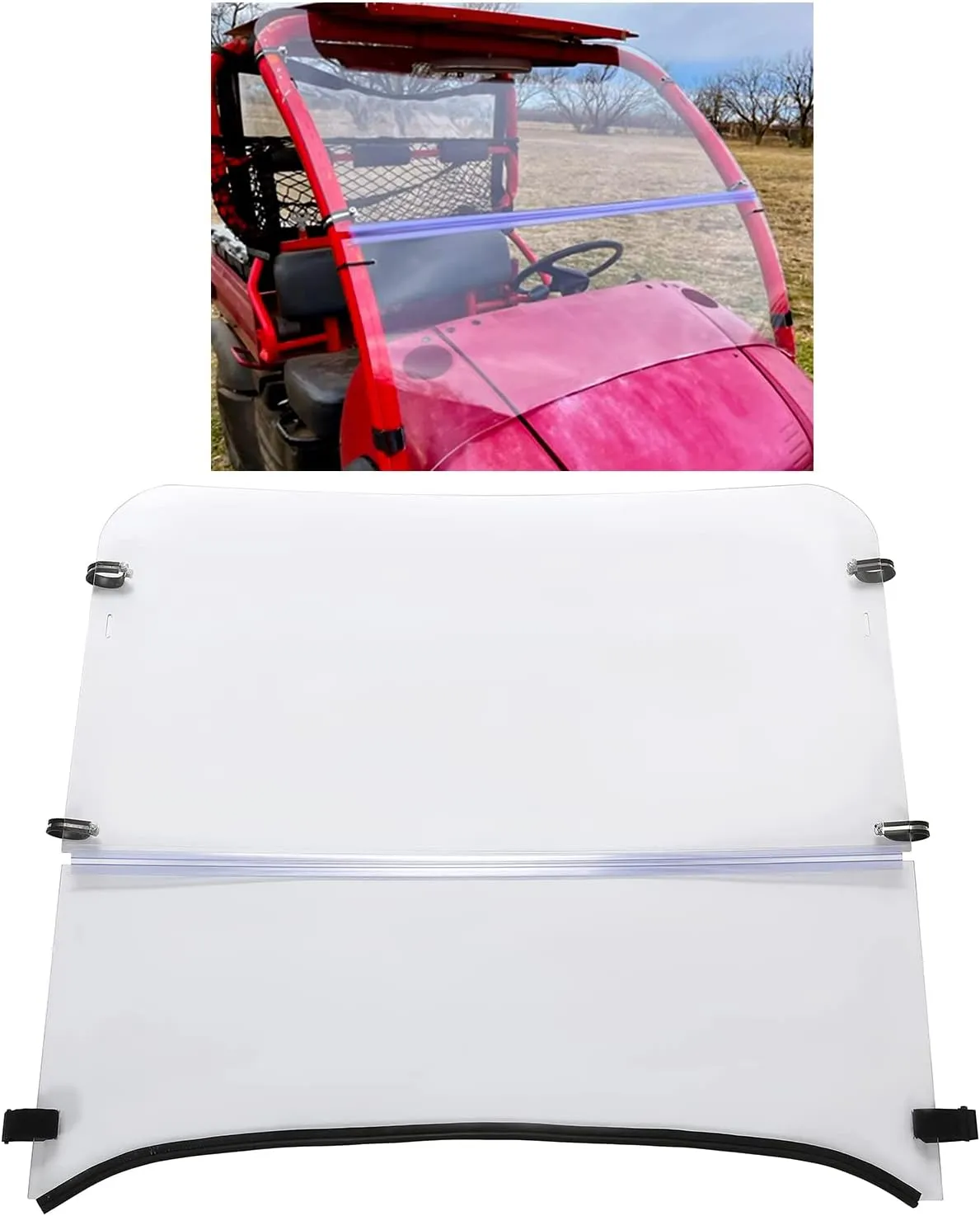 KUAFU Clear Flip Windshield Compatible with 2006-2016 Kawasaki Mule 610 600 SE XC Front Fold Up Windscreen