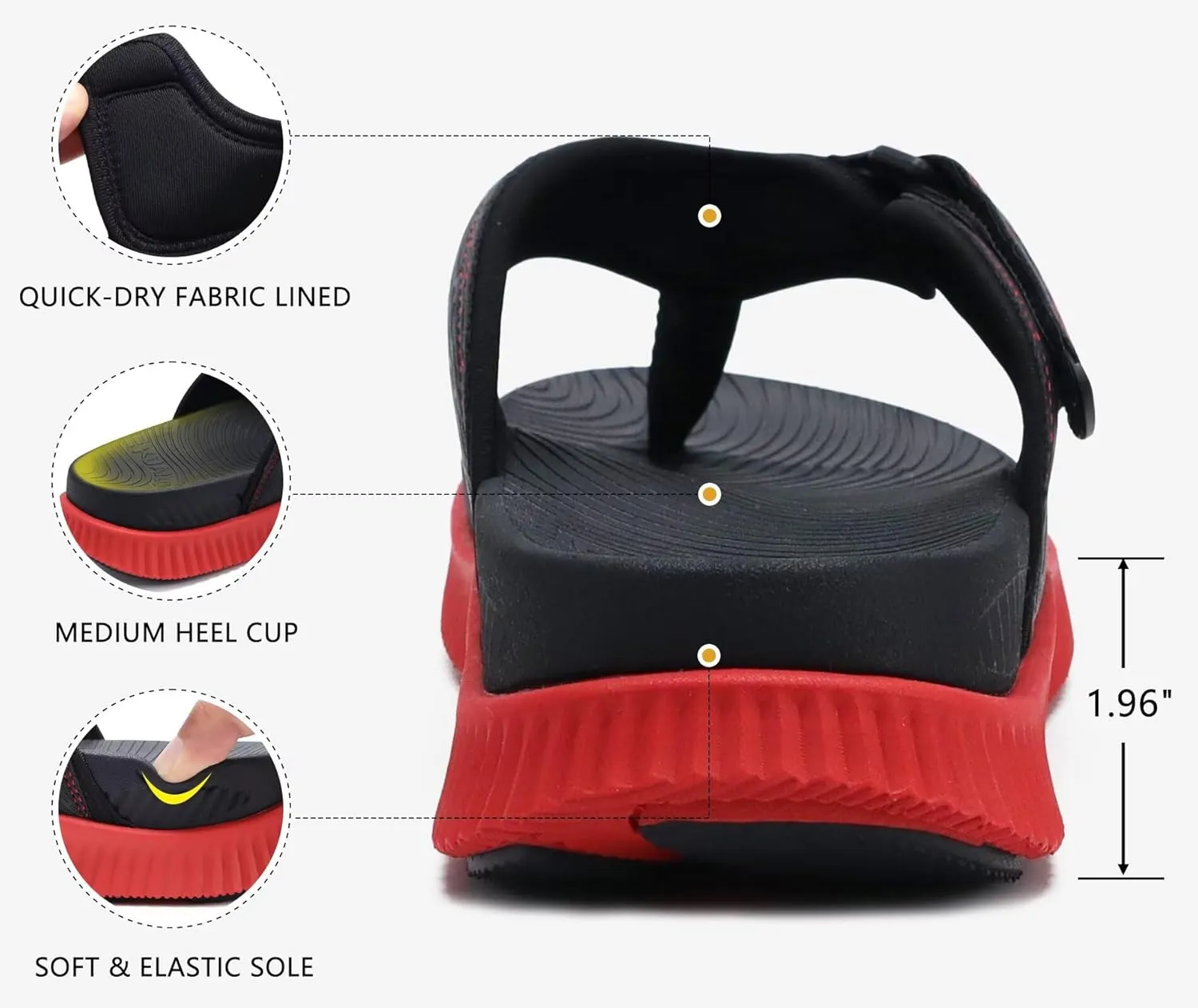KuaiLu Mens Orthotic Flip Flops Men's Recovery Walking Sandals Adjustable Thick Athletic Cushion Sport Slides for Man, Water Resistant & Lightweight, Soft Comfort Fit & Arch Support