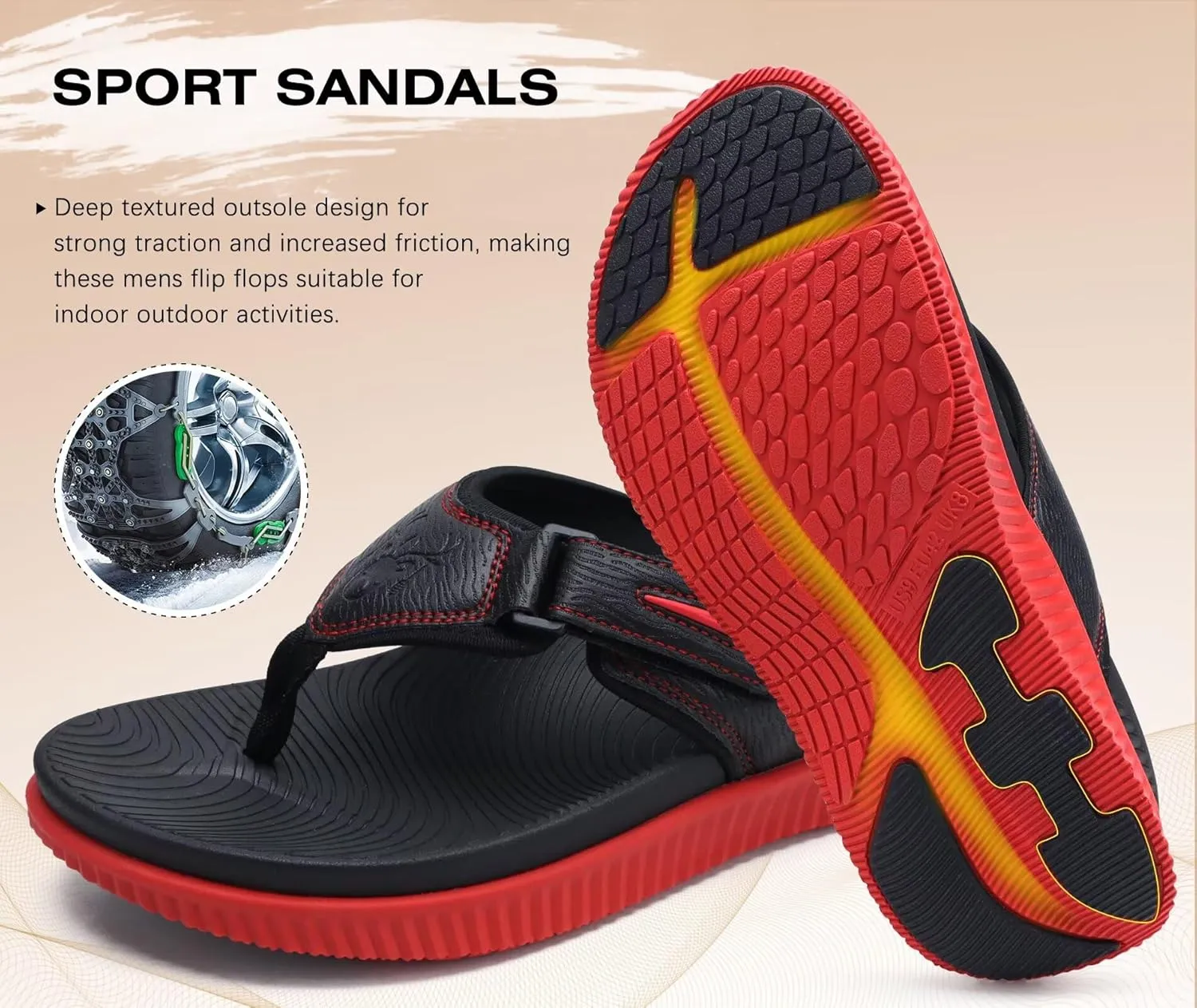KuaiLu Mens Orthotic Flip Flops Men's Recovery Walking Sandals Adjustable Thick Athletic Cushion Sport Slides for Man, Water Resistant & Lightweight, Soft Comfort Fit & Arch Support