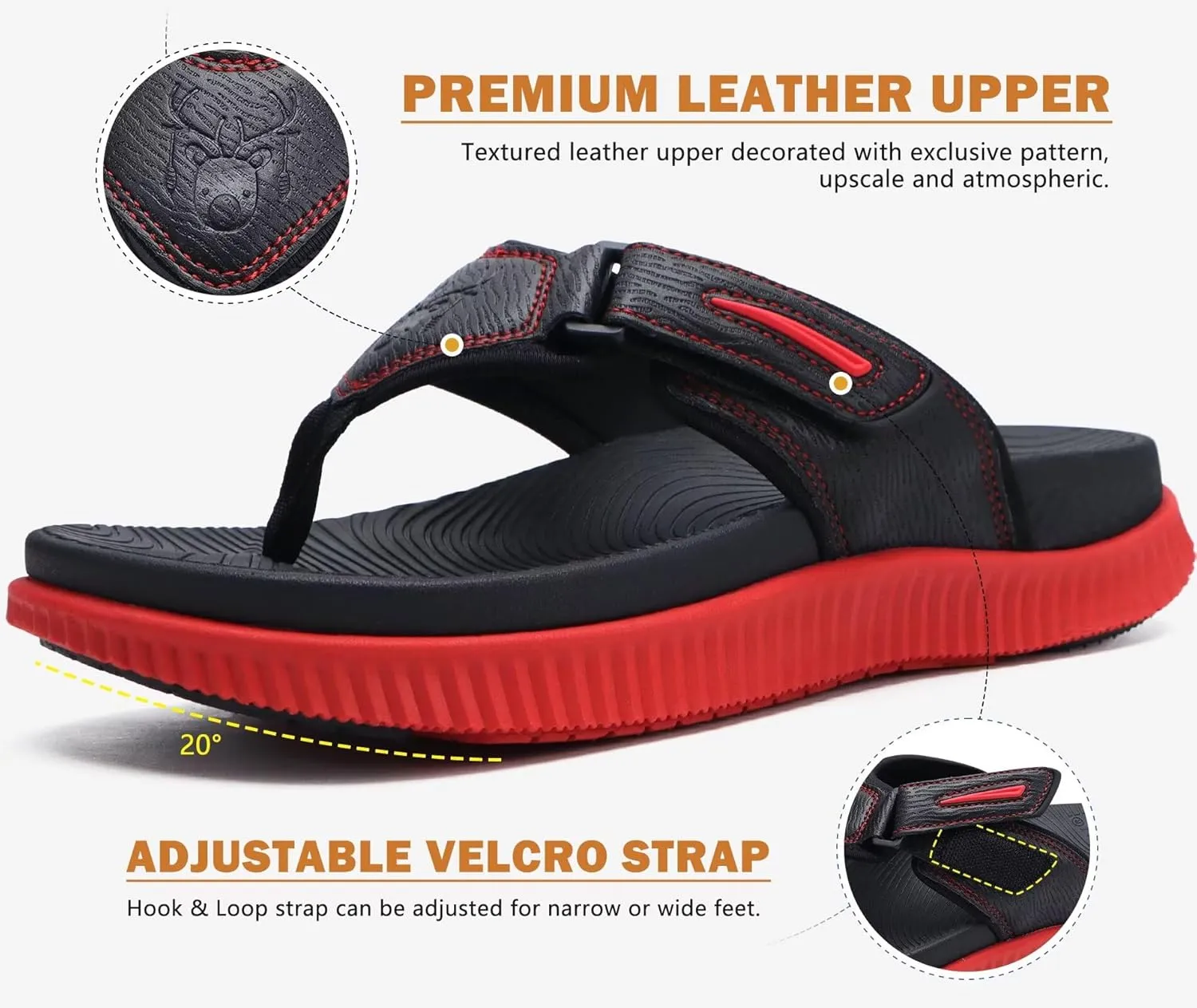 KuaiLu Mens Orthotic Flip Flops Men's Recovery Walking Sandals Adjustable Thick Athletic Cushion Sport Slides for Man, Water Resistant & Lightweight, Soft Comfort Fit & Arch Support